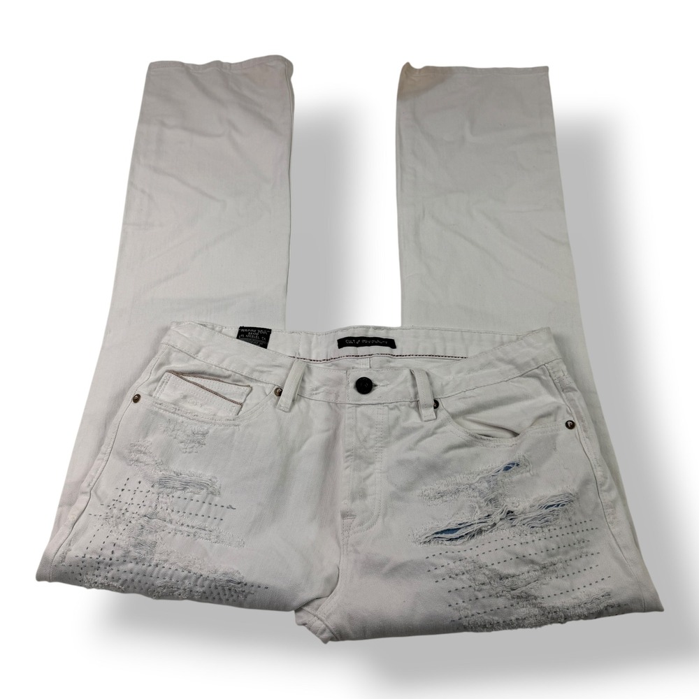 Cult of Individuality Rebel Straight White Distressed Jeans Mens 36x34 67A3-R02Q